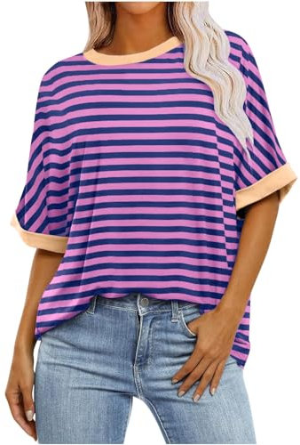 HOOUDO Angebote des Tages Heute T-Shirts mit Farbverlaufsgrafik für Damen, Sommer, lässig, übergroß, T-Shirts, Rundhalsausschnitt, Trendige Tunika-Oberteile, lockere Blusen Sale Angebote Bestellung