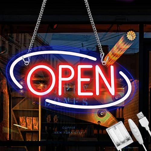 Open Neonschilder batteriebetrieben, USB-betriebene, Anzeigeschild mit einstellbarer Helligkeit für Schaufenster, Geschäfte, Hotels, Bars, Cafés, Salons, Hotelwände (41,9 x 21,3 cm)