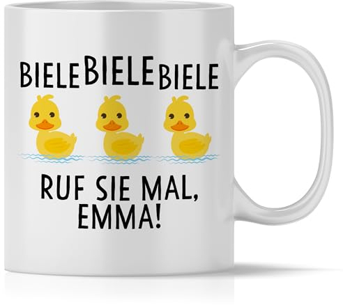 mindmonkeys® Biele Biele Biele Meme Tasse mit Spruch | Tasse Bielebiele Biele | Ruf sie mal | Lustige Tassen Ente Lustige Sprüche | Geschenk für Kollegen | Biele Biele Biele | Keramik 300 ml