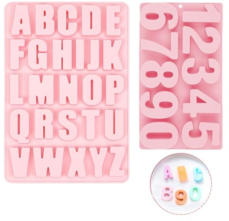 2 Piezas Molde Silicona Letras, Molde 3D Alfabeto de Silicona para Chocolate, Fondant, Vela, Making Tray DIY Molde de Horneado para Decoración de Pastel Postre (Rosa)
