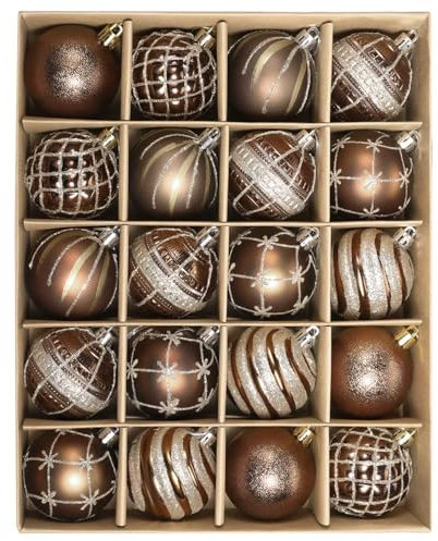 SVNVIOZ Bronze Copper Gold Christmas Baubles, 20pcs 6cm Shatterproof Christmas Balls for Xmas Tree Decoration