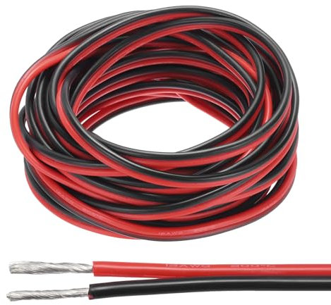 QUARKZMAN 9 Meter 12AWG 3.4mm² Elektrischer Draht Kabel, 2 adrig 200V Verzinntes Kupferkabel Silikon Flexibel Verlängerungskabel für LED Strip und Beleuchtung Automobil (Schwarz, Rot）