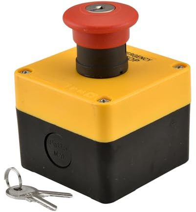 Heschen Red Sign Weatherproof Emergency Stop Switch, Push Button Switch 660V 10A with Box & Key (2NC)