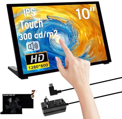 GeeekPi 10,1 Pulgadas capacitiva Pantalla táctil para Raspberry Pi, HDMI Monitor IPS 1280X800 Pantalla LCD con Doble peaker para Raspberry Pi 5/4B/3B+/3B/B+, with Mount Hole to Install Raspberry Pi