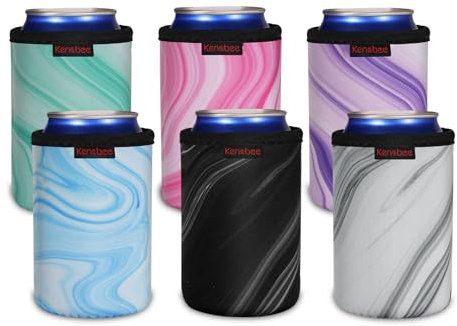 KENOBEE 6x 12oz Can Dosenkühler, isoliert wiederverwendbar rutschfest Neopren Dosenkühler Getränkehalter, Hüllen für Bierdosen (355ml, 6 Farben), Marmormuster