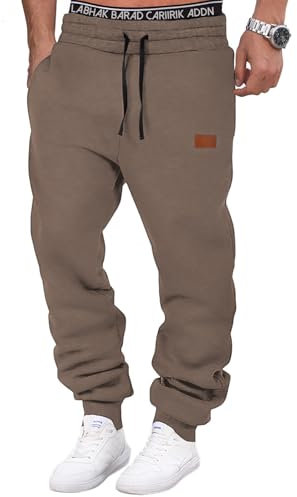 HMIYA Jogginghose Herren Baumwolle Trainingshose Sporthose Freizeithose Lang Hosen Klassische Sweathose mit Taschen(Dunkelbraun,L)