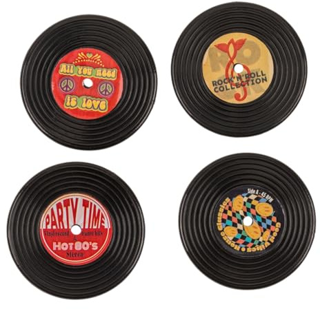 Retro-Vinyl Schallplatten Kühlschrankmagnete im 4er-Set