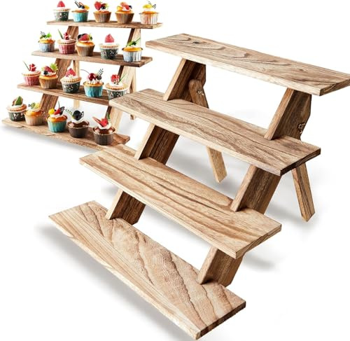 Etagere Tortenständer Cupcake Ständer 4 Etagen Ständer aus Holz | Ausstellungsregal, Küchentheke, Regal,Parfüm-Organizer, Ständer für Figuren, Desserts, Make-up, Puppensammlung, Gewürze
