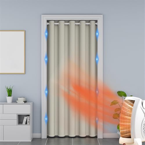 Momooda Rideau de Porte Magnétique Thermique Isolant Anti Froid et Chaleur, Rideaux de Porte Occultants Coulissante et Rideau Phonique Anti Bruit pour Porte, 1 Panneau, Beige, 150x270cm