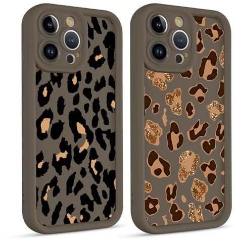 Phoona 2 packs Leopard Print Phone Case for iPhone 11 Pro Max 6,5'', Cheetah Pattern Aesthetics Design with Cute Full Camera Lens Cover, Soft Shockproof Protective Bumper Funda for Women Girls, 01