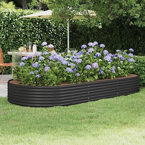 IKAYAA Hochbeet Metall Hochbeet Pflanzkübel Hochbeet Garten Pflanzbeet Gemüsebeet Gartenbeet Frühbeet Blumenkasten Pflanzkasten Stahl -Anthrazit-296 x 140 x 36 cm