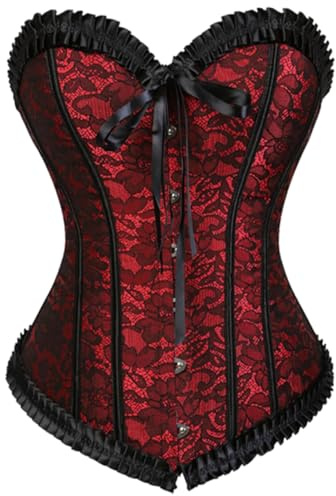 Kelvry Halloween Overbust Corset Tops for Women Basque Satin Lace up Boned Bustier Shapewear Lingerie