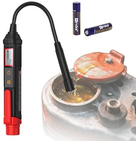 Fancysky Bremsflüssigkeitstester, Bremsflüssigkeitsprüfer mit LED-Anzeige, Datenhaltefunktion für DOT3 DOT4 DOT5.1, Auto & Motorrad, 3 Sek. Ergebnis, 3-farbige Warnung, inkl. 2×AAA Batterien