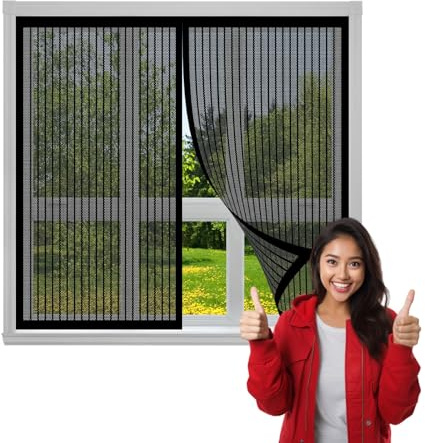 Magnet Fliegengitter Fenster Klein 200 x 290 cm mit Starken Magnete Waschbares Fliegenvorhang Moskitonetz für Fenster Und Türen, Schwarz