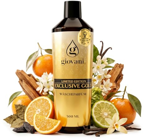 Giovani Wäscheparfüm EXCLUSIVE GOLD 500 ml | Wäscheduft Mit süßen und frischen Noten von Vanille und Mandarine | Intensiv & langanhaltend Luxusduft | (100 Waschungen)