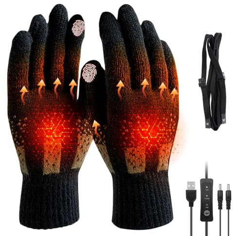 LYPPUL Beheizbare Handschuhe, USB Beheizte Handschuhe für Damen Herren, Elektrisch Beheizte handschuhe, Touchscreen, Doppelseitige Heizung, Waschbar Winterhandschuhe für Drinnen und Draußen(Schwarz)