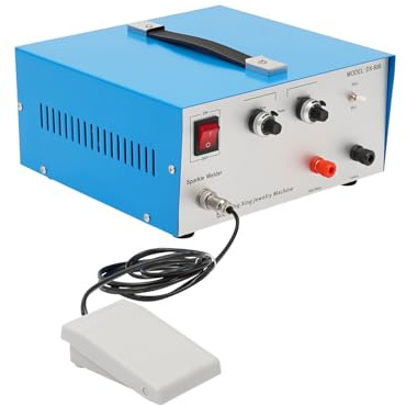 Mqwdxzfes 80A Schmuck Punktschweißgerät 600W, Punkt Schweißer mit Fußschalter & Wolframnadel, Pulse Spot Welder, Welding Machine Edelmetall Schweißgerät für Gold Silber Platin K Gold Schweißen, Blau