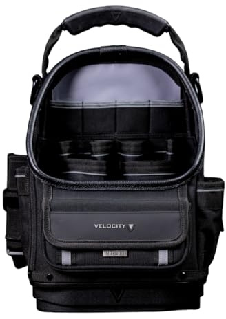 Velocity Pro Gear Stealth NB300 Open Tote Tool Bag, Electrician Tool Bag with Concealed Test Equipment Storage, Vertical Tool Pockets and YKK Zips, Shadow Black