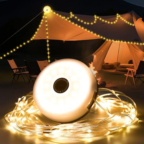 Camping Lichterkette Aufrollbar, 10 Meter USB Lichterkette Outdoor mit 8 Lichtmodi & 2000mAh Powerbank, IP44 Wasserdicht für Garten, Terrasse, Zelt, Party und Weihnachten (Lichterkett e zum Aufrollen)