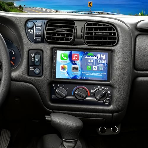 Slakerbe Android 14 Double Din Car Stereo Radio for Chevy Blazer 2002-2005,7 Touchscreen Car Radio w/Wireless Carplay Android Auto GPS WiFi Bluetooth RDS DSP SWC Mic Backup Camera