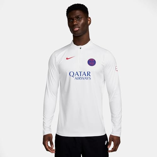 Paris Saint-Germain Strike Third Men's Nike Dri-Fit Total 90 Soccer Knit Drill Top, White/Global Red, HM3606-101, XL
