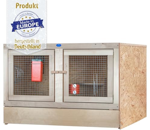 Kaninchenstall - Doppeltür - 100x70 cm – ohne Bodenrost – mit Stabiler Holzvorderfront – Kleintierstall aus OSB für überdachten Außenbereich – ideal für artgerechte Kaninchenhaltung – Made in Germany