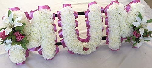 Mum Artificial Silk Funeral Flower Tribute Letters Memorial Silky Bouquets (Lavender)