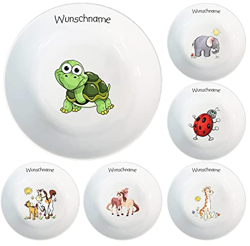 Doriantrade Kinder Müslischale Breischale Schale Porzellan Tiermotive personalisierbar mit Wunschname Name Kindergeschirr mit Namen personalisiert (Schildkröte)