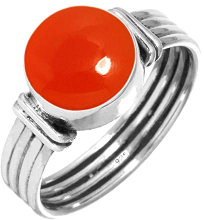 Jeweloporium 925 Sterling Silber Ringe für Damen Größe 59(18.8) Orange Echt Karneol mit Stein Kostüm Silber Ringe Neujahr Geschenk Jahrgang Schmuck