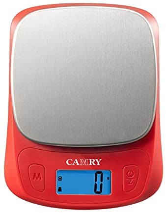 CAMRY Bilancia da cucina digitale ultra sottile Bilancia multifunzione per cottura al forno e dieta chetogenica Misurazione precisa della graduazione in lb oz ml- ROSSO/Acciaio inossidabile