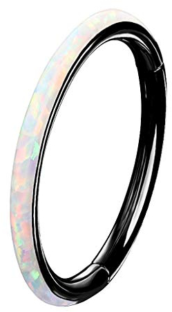 Taffstyle Piercing Ring Segmentring Clicker Scharnier Septum Tragus Helix Ohr Nase Lippe Nasenring Nasenpiercing Dünn mit Opal Schwarz Weiß 1,2mm x 10mm