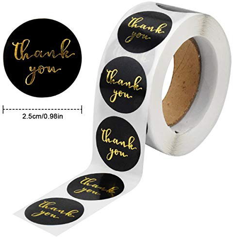 Danke Aufkleber 1 Rollen 500 Stück Thank You Stickes 1 Zoll Rund Schwarz Abdichtung Aufkleber Etiketten Gold Folie Aufkleber Etiketten für Thanksgiving Geschenktüten Backen Versiegelungstasche