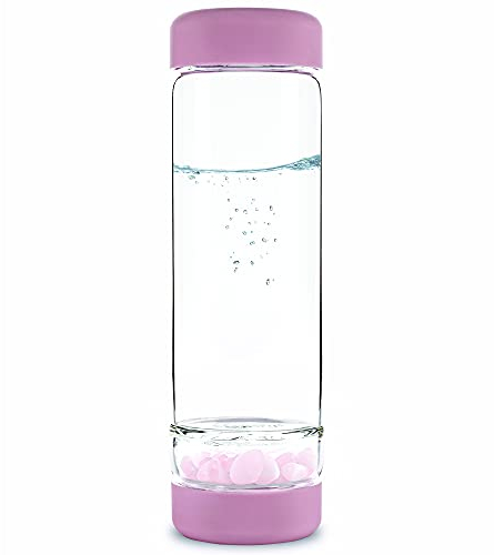 VitaJuwel inu! ROSE | Die Wasserflasche mit echtem Rosenquarz und Blume des Lebens
