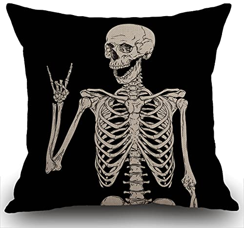 Smooffly Kissenbezug mit Totenkopf-Skelett, Leinen, dekoratives quadratisches Design, für Couch, Wohnzimmer, Sofa, Bett, 45 x 45 cm