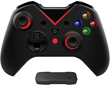 Tigerlily Enterprises Black with Red Light 2.4GHz Wireless Game Controller Gamepad Joystick With Dual Motor Vibration & Backlit Keys for Xbox One Series S/X, PS3 & Microsoft PC - No Headset Jack.