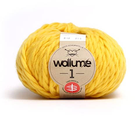 Earebel Wollume1 Wolle gelb besteht aus 100% Schurwolle, ist superweich und Oeko-Tex zertifiziert. Die Wolle ist ideal zum Stricken und Häkeln von Mützen, Schals, Wolldecken uvm.…