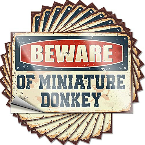 COTECI Lustiger Aufkleber Beware Of Miniature Esel, lustiger Aufkleber, 10 Stück Streich-Aufkleber, Werkzeugkasten-Aufkleber (Größe: 8 x 12 cm)