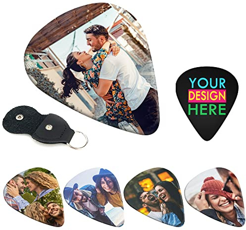 Personalisierte Gitarren Plektren mit Foto Text Logo, Plektrum Selbst Gestalten, 6 Stück Guitar Picks Beidseitig Bedruckt, Geschenk Für Gitarristen Musiker, Für E-Gitarre Bass Ukulele, 0,46 mm
