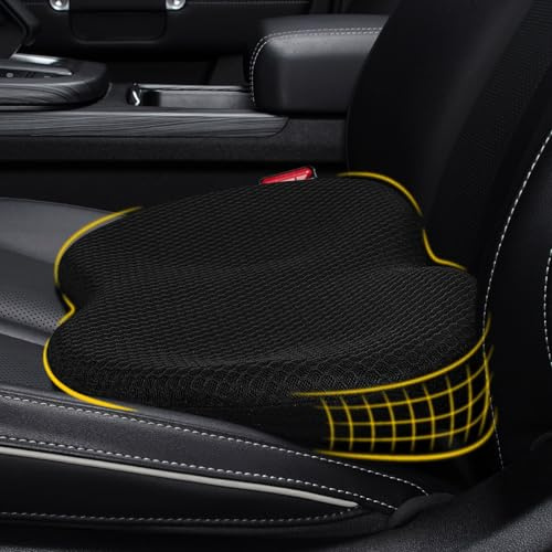 kingphenix Cuscino cuneo per sedile auto: cuscino in memory foam per sedile auto, per alleviare la sciatica e il mal di schiena, migliora il comfort di guida, nero