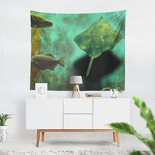 CEVAN Wandbehang Stoffbild Wandschmuck Fisch Wandteppich Gemälde Wanddekoration Orient Grün Wanddekoration Bedruckter Stoff 260X240 cm