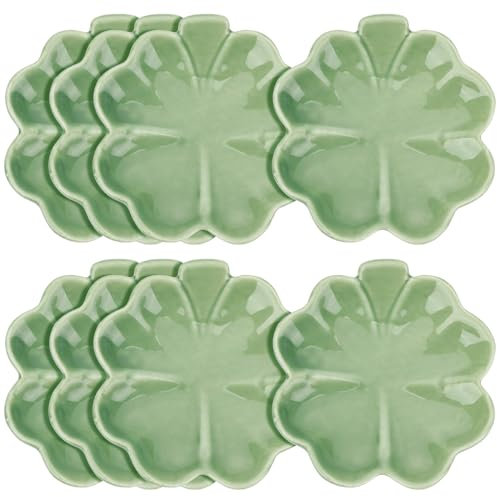 Hushee Lot de 8 assiettes irlandaises en céramique en forme de trèfle à feuilles en céramique - Jolies choses mignonnes - Décoration de chambre - Bibelot décoratif - Pour anniversaire, mariage, Saint