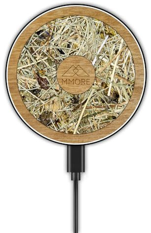 MMORE - Kabelloses Ladegerät mit Organischem und Holz Material | Schwarz | Alpenheu und Tanganikaholz