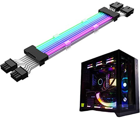 Generic 265mm/14.37in ATX RGB Power Supply Cable, 2*8PIN/24P/3*8PIN, Compatible with PC, Indoor Use