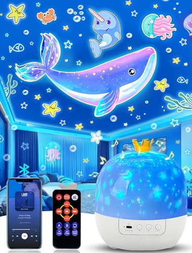 21 Sets of Films + Projector Night Light for Kids, Kids Night Light Projector, Ceiling, Remote Control & Bluetooth Speaker, 360° Rotating Night Light for Baby Girls Christmas, Nursery, Room Decor