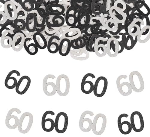 ParPix Konfetti 60 Geburtstag Deko Groß 3,3x2,6cm, 100 Stück Streudeko Deko 60 Geburtstag Frau Mann, 60 Konfetti Geburtstag (Schwarz, Silber), Tischdeko 60 Geburtstag, 60. Geburtstag Deko Tischdeko