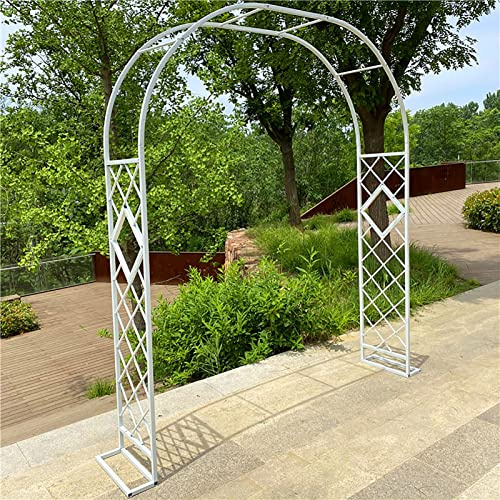Arco de jardín para trepar plantas, arco de rosas de rejilla de hierro forjado, pérgola decorativo para jardín al aire libre, fácil de instalar, para césped, terraza, bodas y noches románticas (blanco