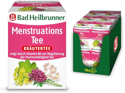 Bad Heilbrunner Menstruations Tee - Arzneitee im Filterbeutel - Frauenmantel, Schafgarbe, Angelikawurzel - mit Vitamin B6 - unterstützt bei Menstruation & den Hormonhaushalt (12 x 8 Filterbeutel)