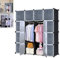 Suusolny DIY Garderobe Kleiderschrank Regalsystem Aufbewahrung Schrank Aufbewahrungssystem Garderobenschrank Wasserdicht Staubabweisend - Schwarz, 16 Boxen mit Tür