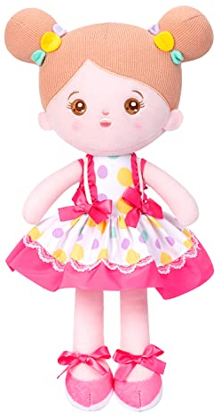 OUOZZZ Baby Puppe, Weiche Stoffpuppe mit Kleidung Farbig, Stoffpuppen Kuschelpuppe für Kinder ab 3 Monaten - Baby Geschenk zur Geburt Mädchen Jungen, 38cm