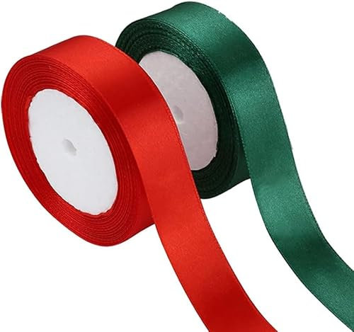 Rot und Grün Geschenkband,1CM Satinband Seidenband Seidenbänder, Schleifenband Satin Stoff Band für Hochzeit,Weihnachten,Geschenk,Dekoration